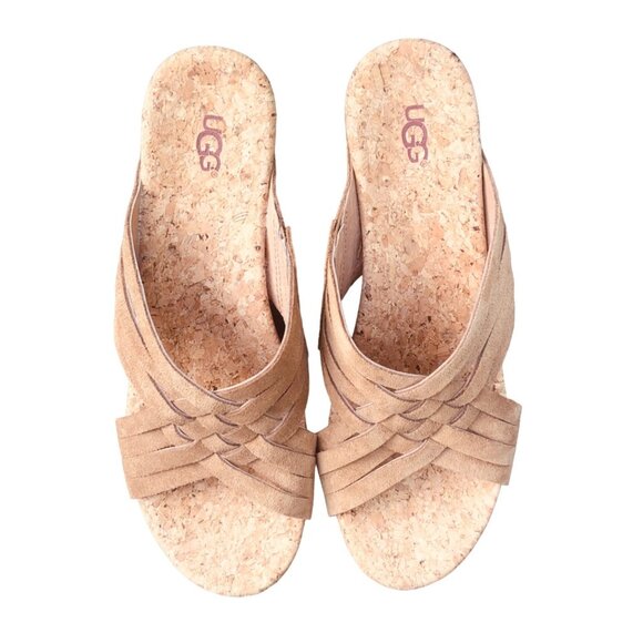 UGG Womens Lilah Wedge Sandals Chestnut Suede Mules Cork Footbed US 10 EU 41 NIB - Picture 7 of 8